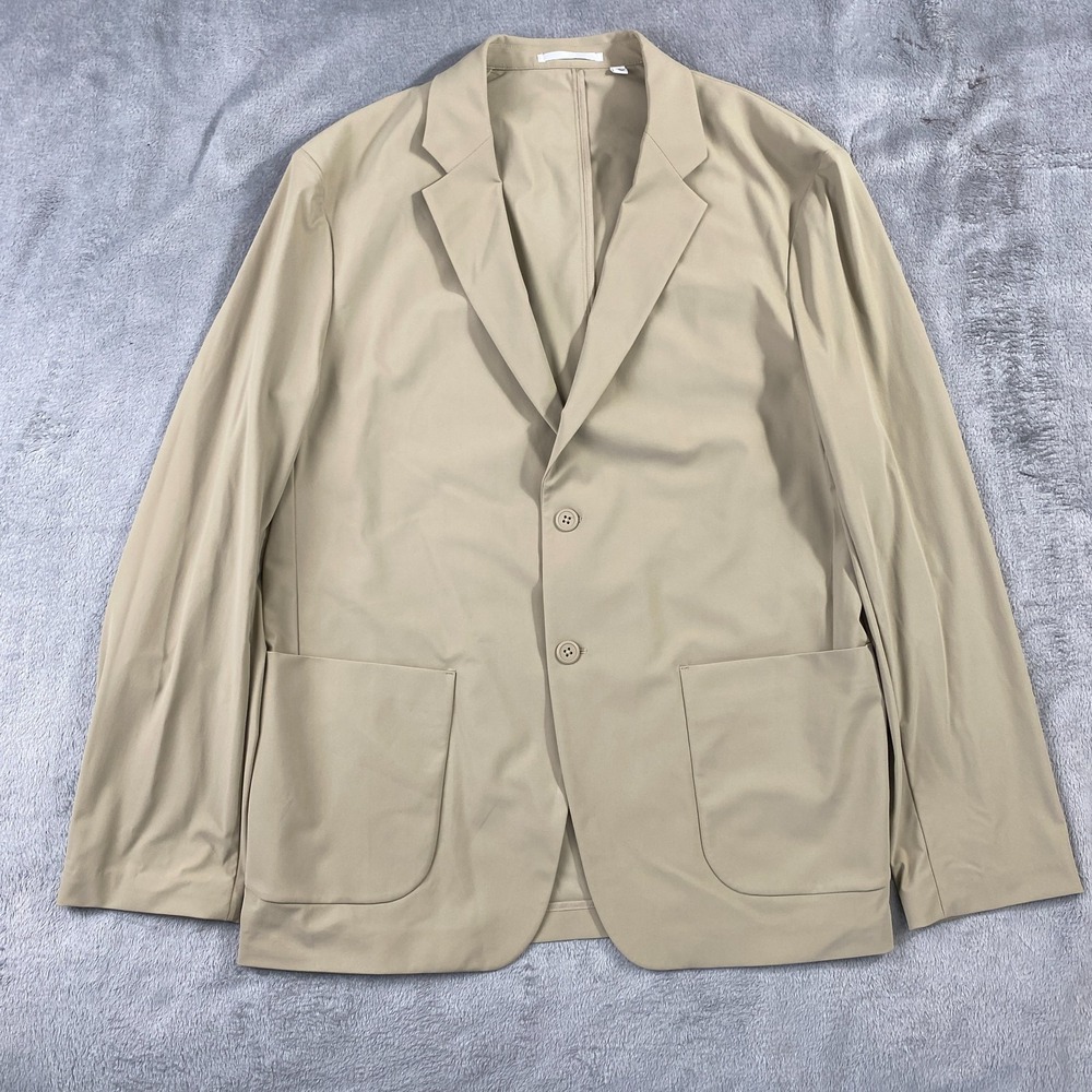 Uniqlo Blazer Mens L Tan Comfort Jacket 311-475039 Stretch Water Repellent Patch